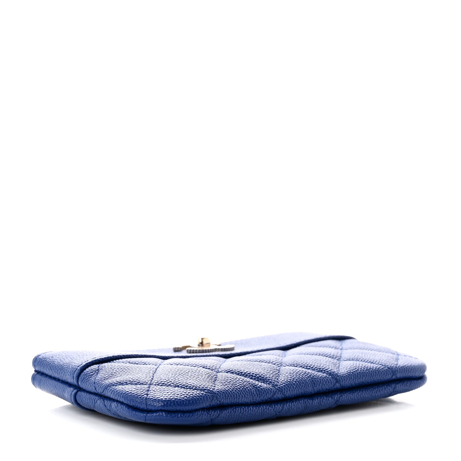 Chanel Metallic Caviar Chevron Quilted Mademoiselle Vintage Zip Pouch Blue 3 of 6