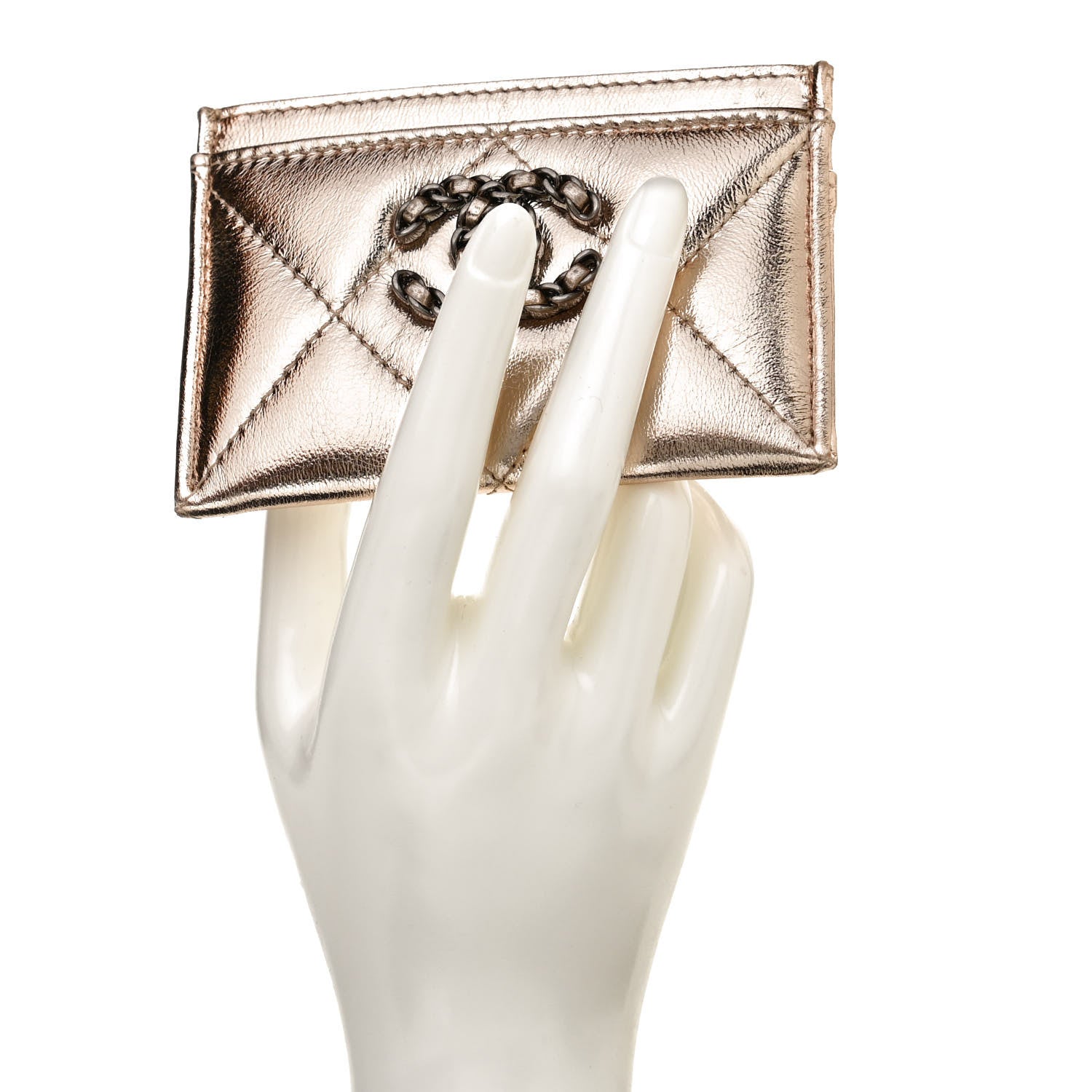 Chanel Metallic Lambskin Quilted Chanel 19 Card Holder Gold 2 of 9