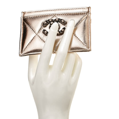 Chanel Metallic Lambskin Quilted Chanel 19 Card Holder Gold 2 of 9