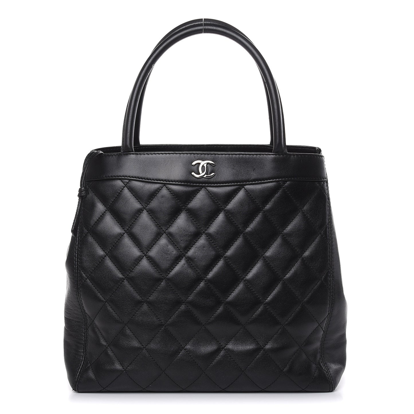 Calfskin Quilted CC Shopping Tote Black