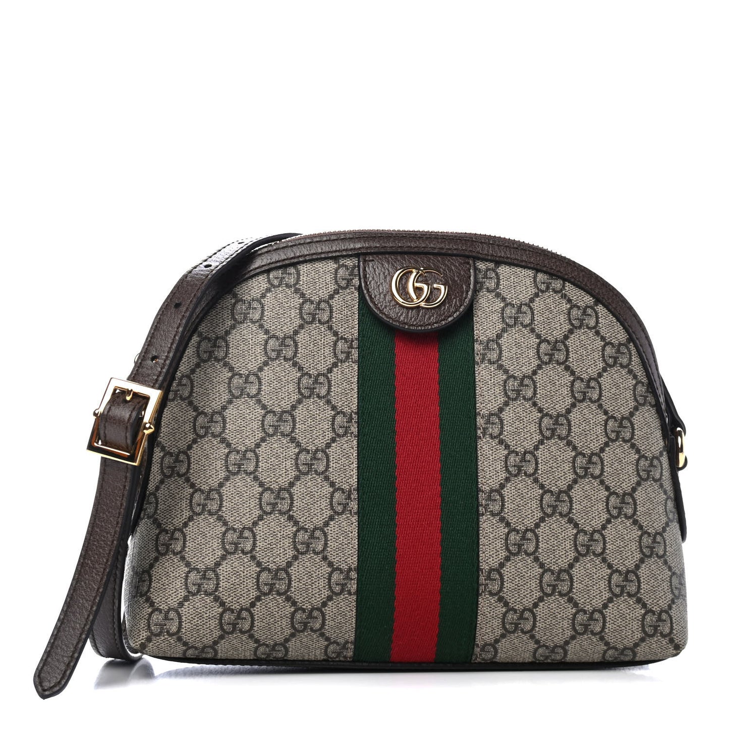 GG Supreme Monogram Textured Dollar Calfskin Web Small Ophidia Dome Shoulder Bag Beige Ebony New Acero