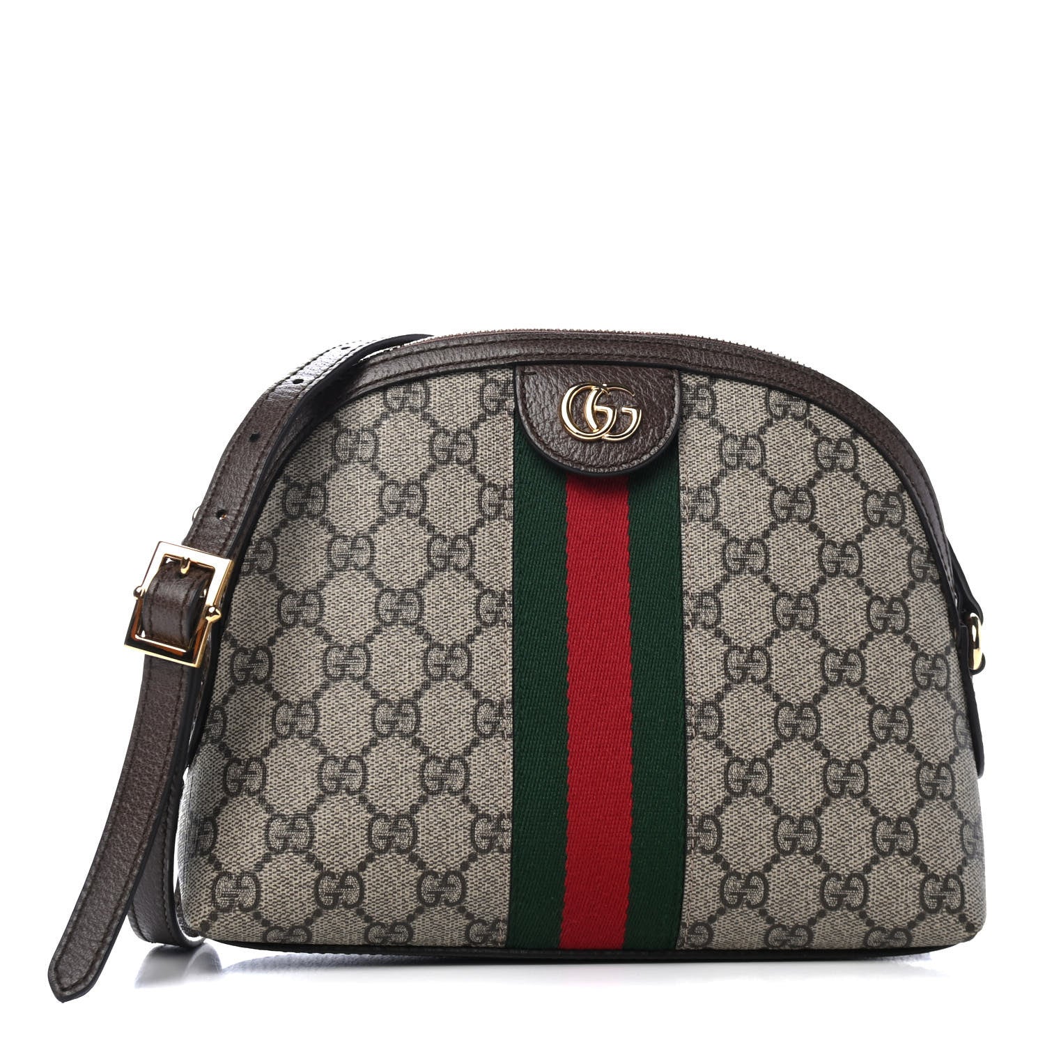 Gucci GG Supreme Monogram Textured Dollar Calfskin Web Small Ophidia Dome Shoulder Bag Beige Ebony New Acero 1 of 4