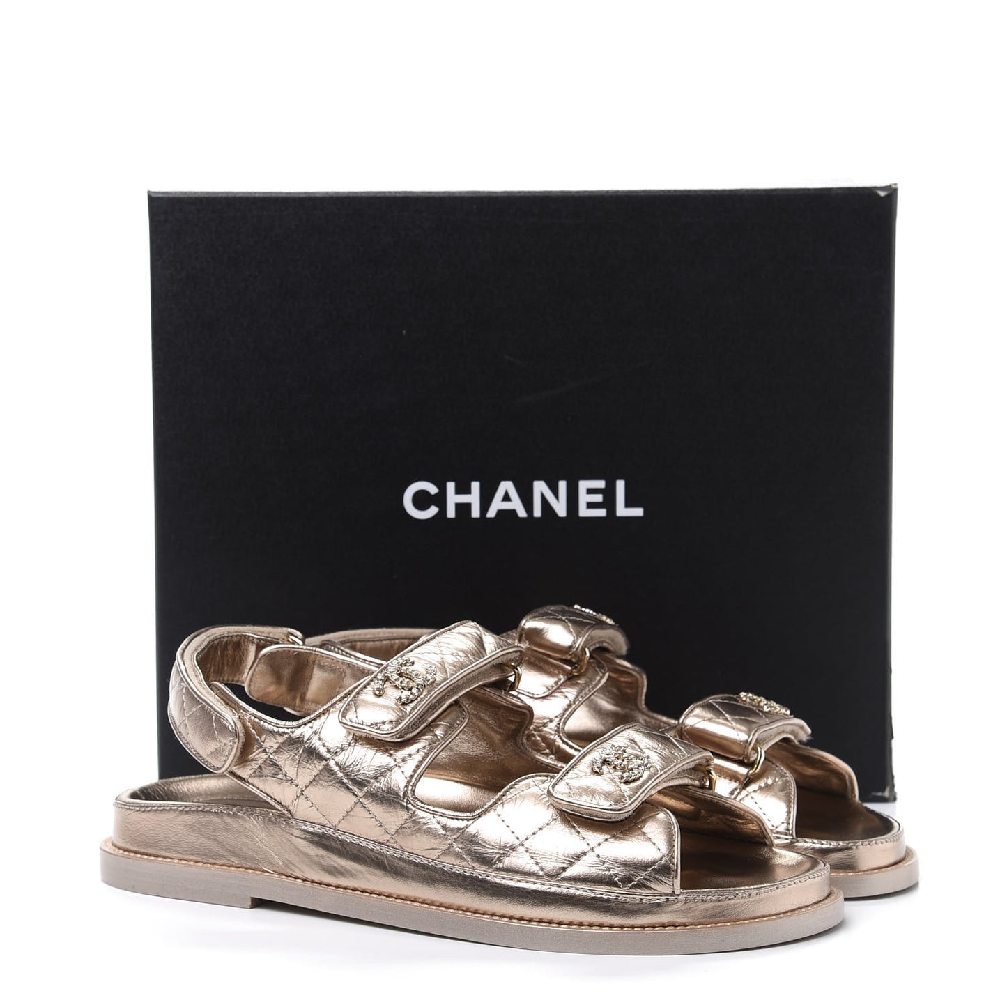 Iridescent Lambskin Quilted Velcro Dad Sandals 39.5 Light Bronze