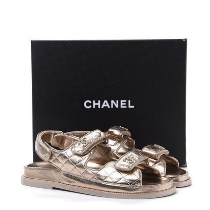 Chanel Iridescent Lambskin Quilted Velcro Dad Sandals 39.5 Light Bronze 9 of 9