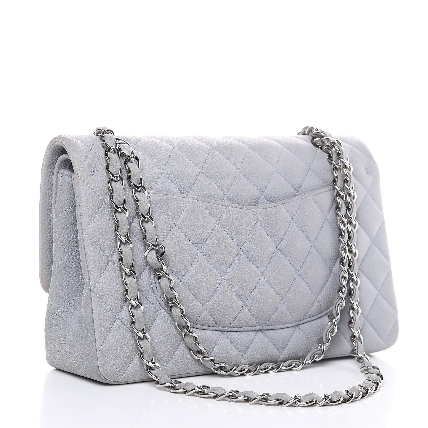 Iridescent Caviar Quilted Medium Double Flap Light Grey