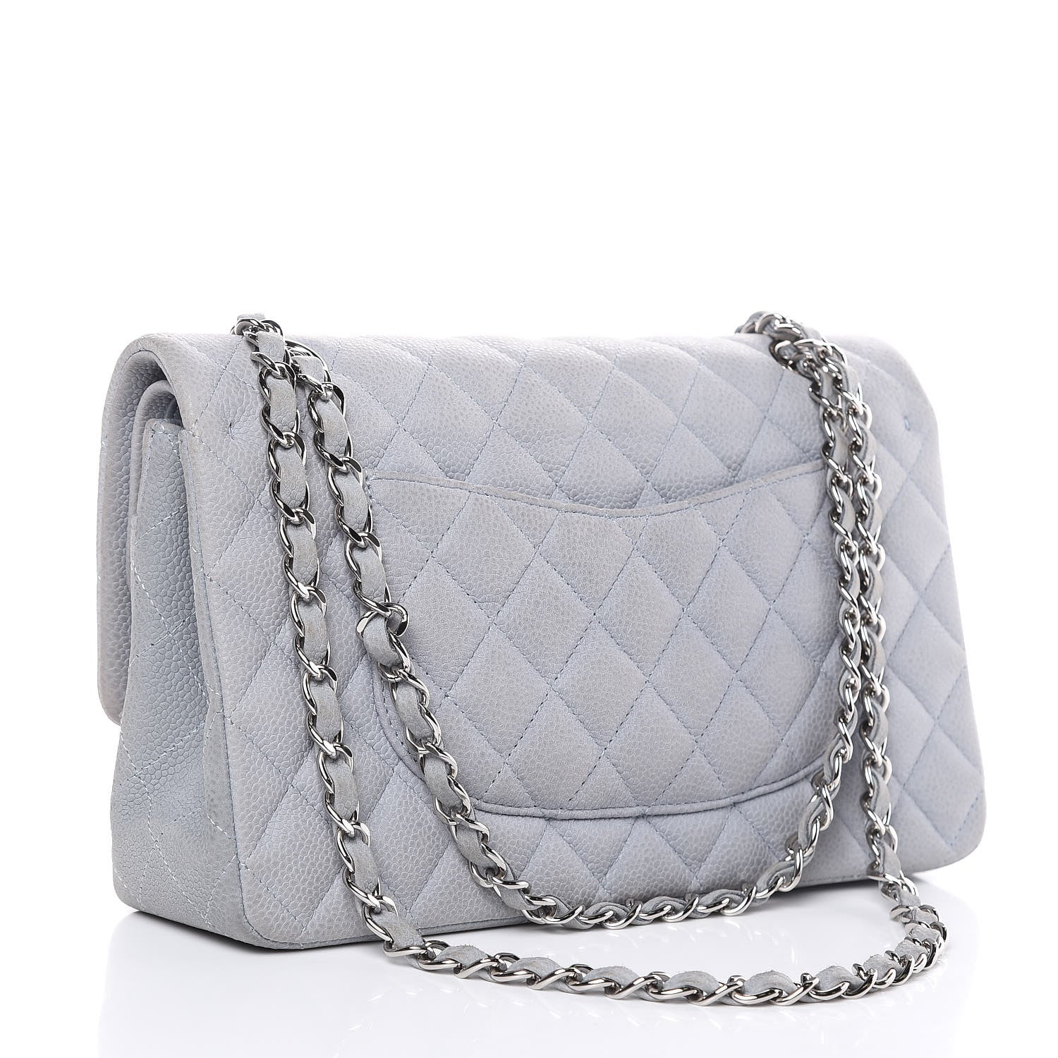 Chanel Iridescent Caviar Quilted Medium Double Flap Light Grey 3 of 16
