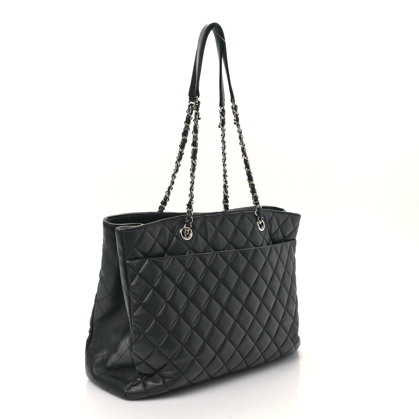Calfskin Quilted Large Classic Shopping Tote Black