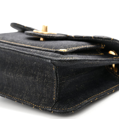 Chanel Denim Quilted Double You Mini Flap Black Golden 10 of 11