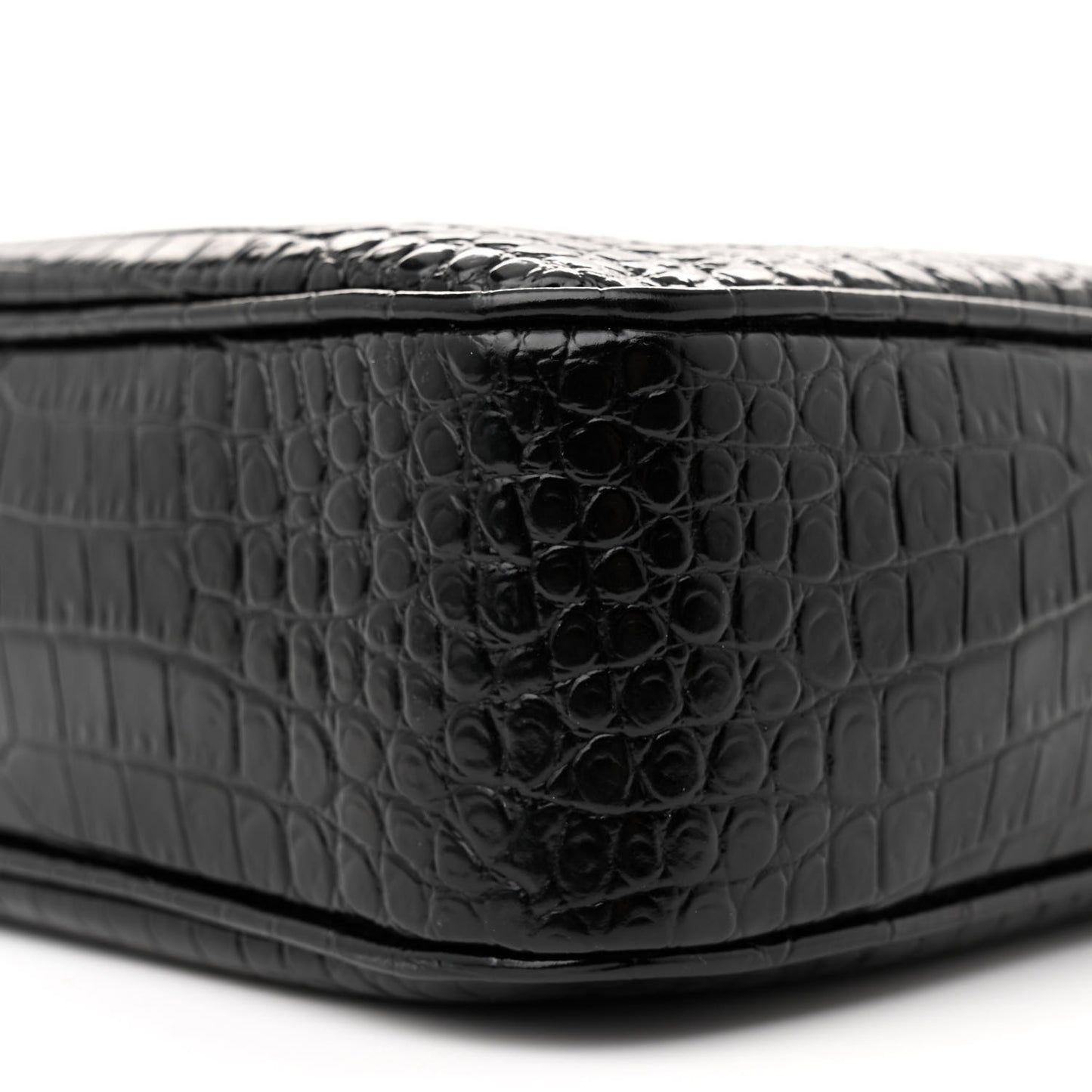Patent Calfskin Crocodile Embossed Monogram Lou Camera Bag Black