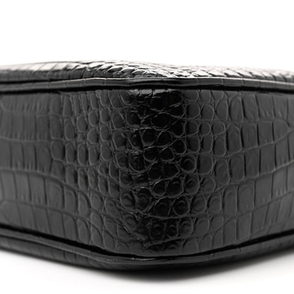 Saint Laurent Patent Calfskin Crocodile Embossed Monogram Lou Camera Bag Black 10 of 12