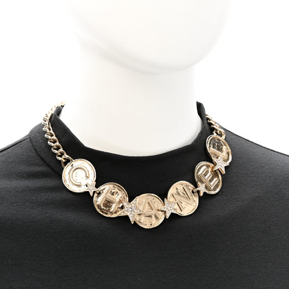 Chanel Metal Crystal Textured CC Logo Star Chain Choker Necklace Gold 2 of 5