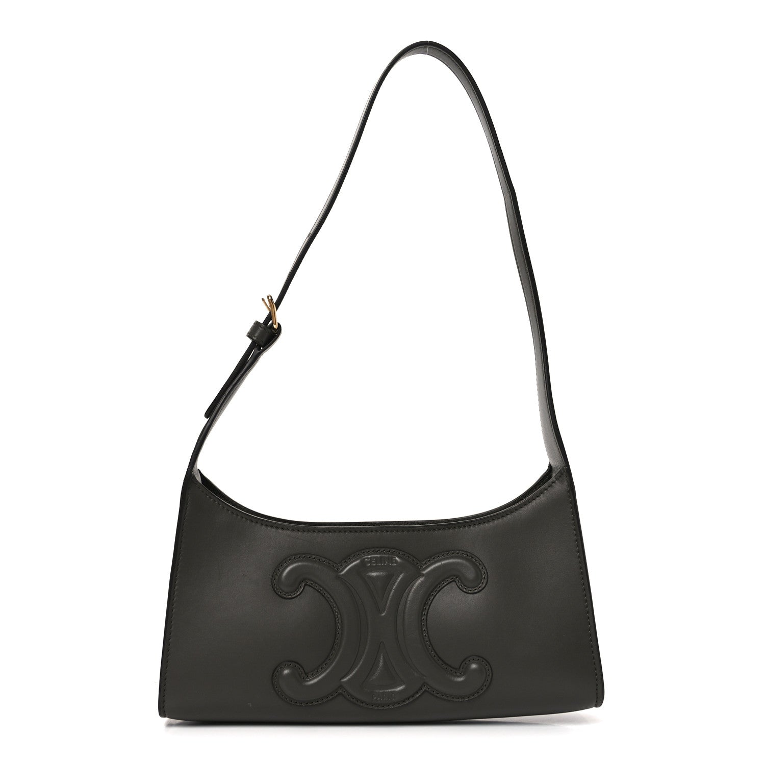 Celine Smooth Calfskin Cuir Triomphe Shoulder Bag Dark Army 1 of 9