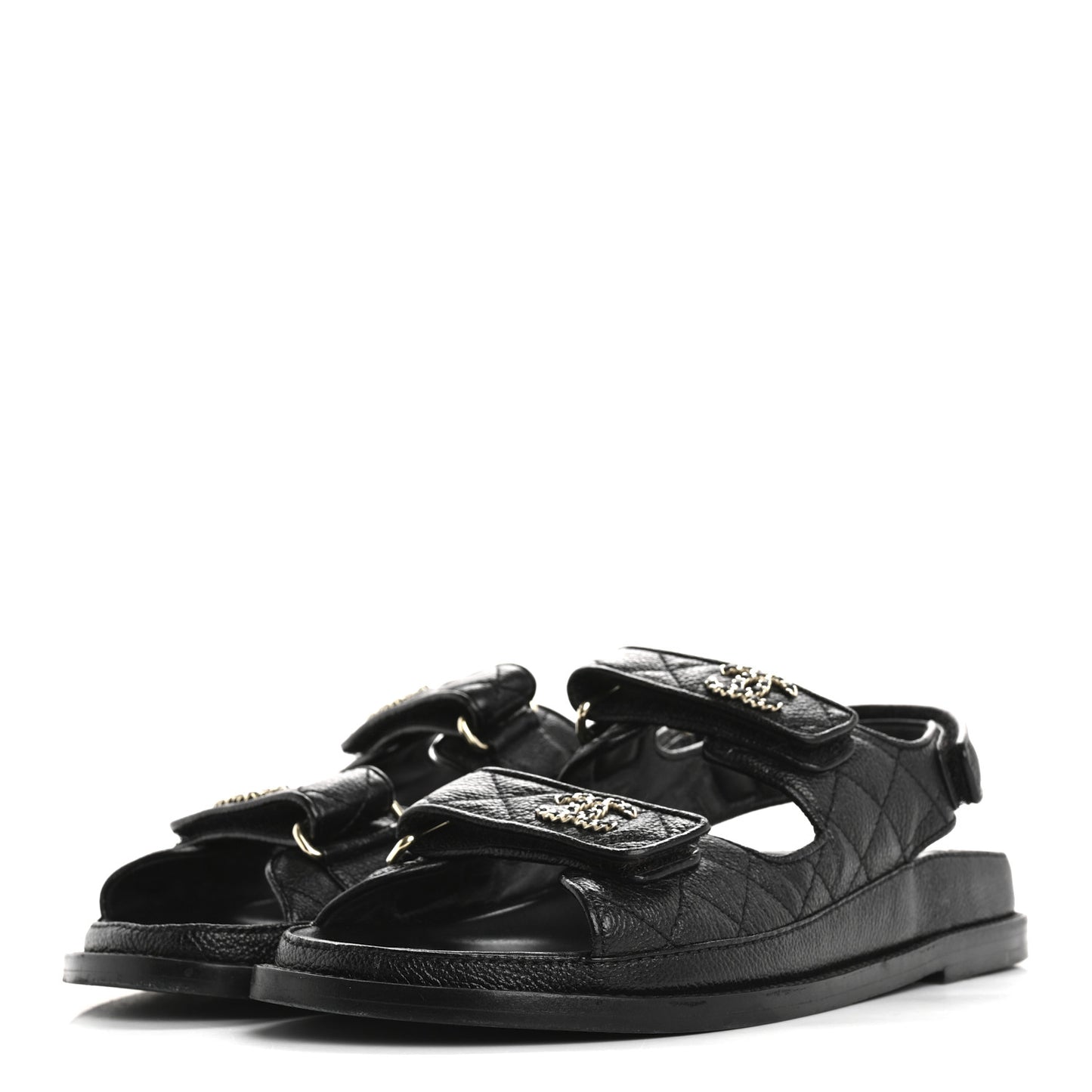 Grained Calfskin Velcro Dad Sandals 36.5 Black
