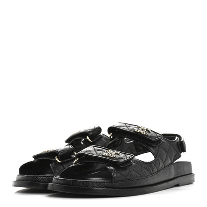 Chanel Grained Calfskin Velcro Dad Sandals 36.5 Black 4 of 11