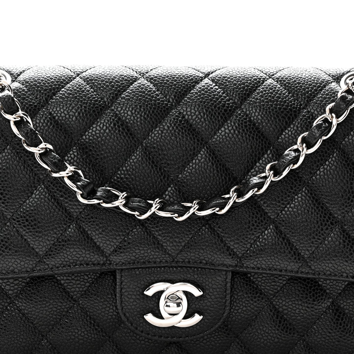 Caviar Quilted Medium Double Flap Black