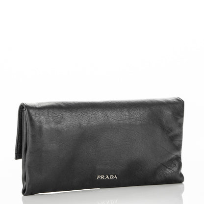 Prada Metallic Soft Calf Fold Over Clutch Nero Black 3 of 6