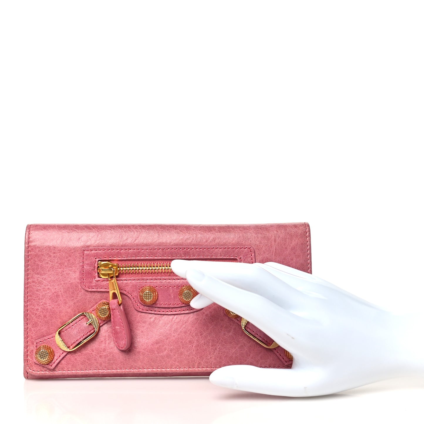 Agneau Giant 12 Gold Hardware Money Wallet Pink