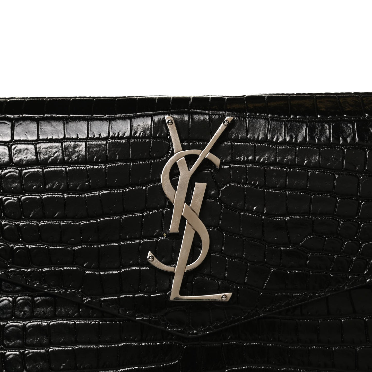 Calfskin Crocodile Embossed Uptown Monogram Clutch Black