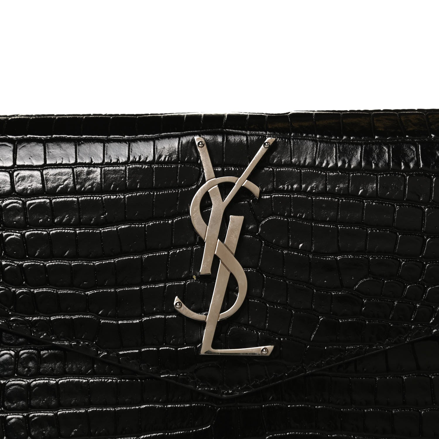 Saint Laurent Calfskin Crocodile Embossed Uptown Monogram Clutch Black 8 of 10