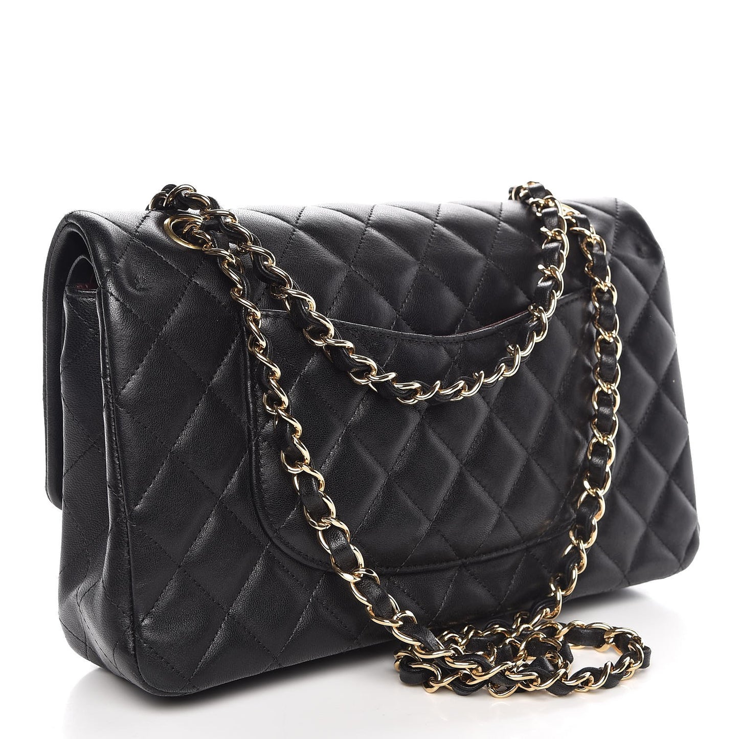Lambskin Quilted Medium Double Flap Black