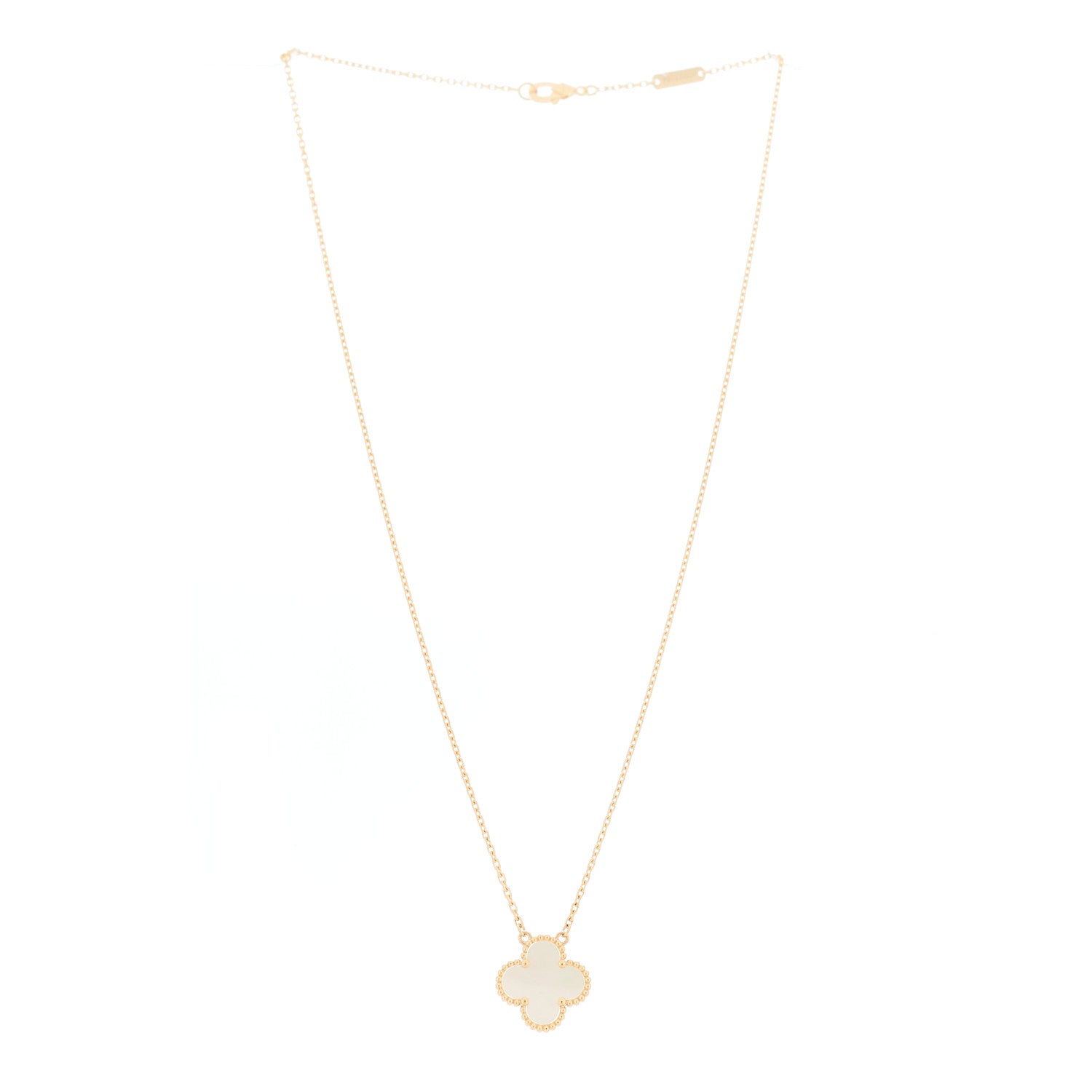 Van Cleef & Arpels 18K Yellow Gold Mother of Pearl Vintage Alhambra Pendant Necklace 3 of 6