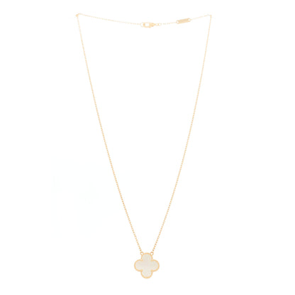 Van Cleef & Arpels 18K Yellow Gold Mother of Pearl Vintage Alhambra Pendant Necklace 3 of 6