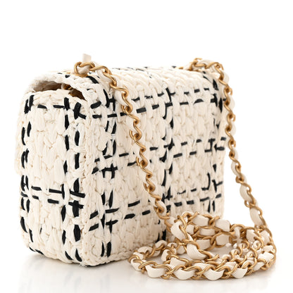 Chanel Raffia Effect Tweedy Mini Flap Bag White Black 3 of 11