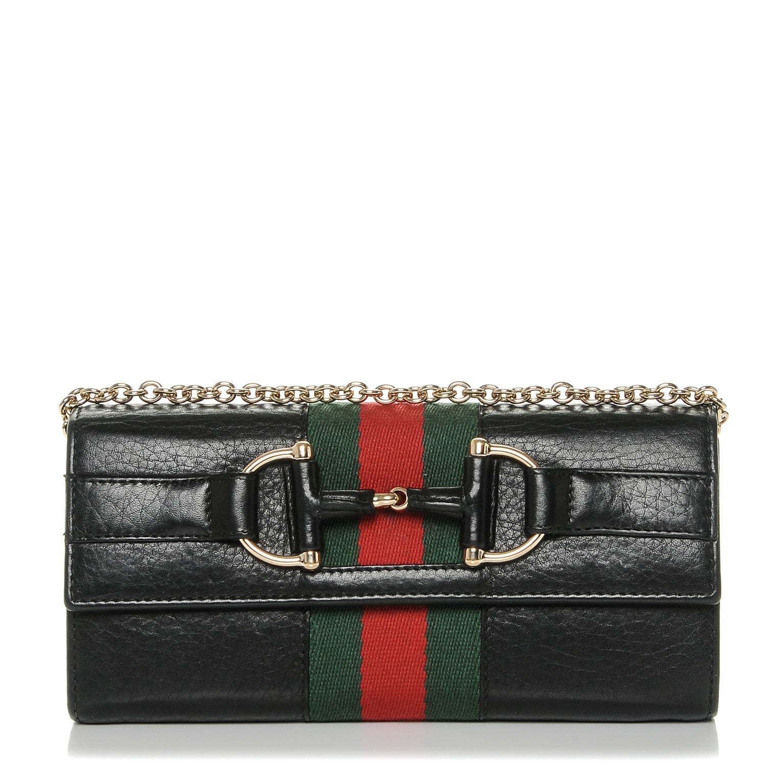 Gucci Calfskin Web Horsebit Chain Clutch Wallet Black 1 of 7