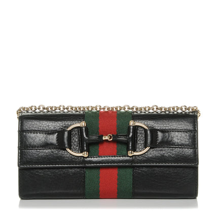 Gucci Calfskin Web Horsebit Chain Clutch Wallet Black 1 of 7