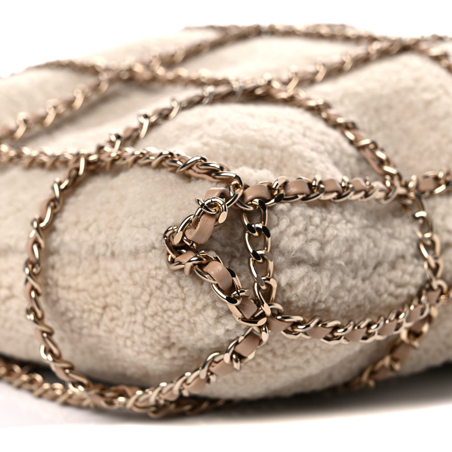 Shearling Small Shopping Chain Bag Beige