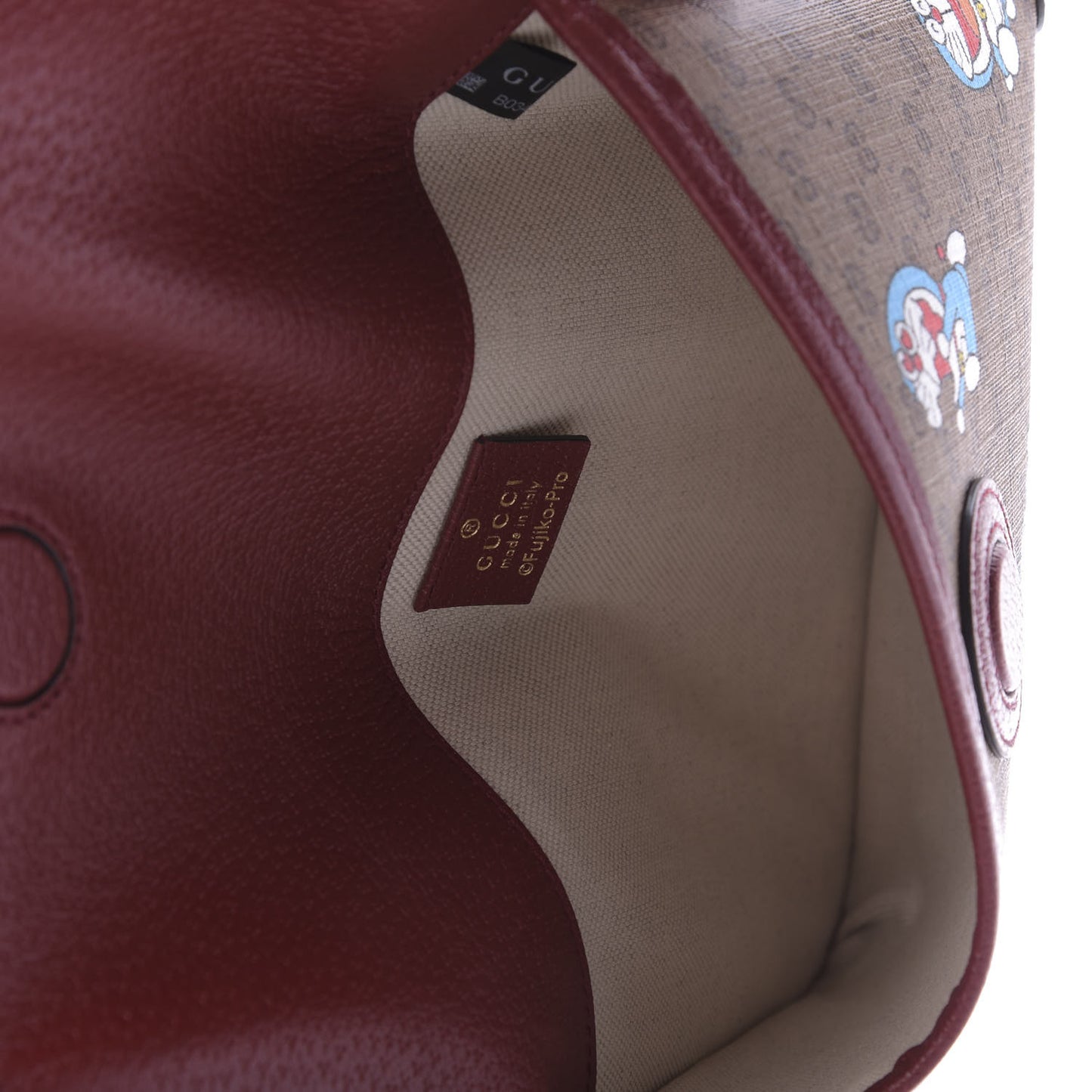 X DORAEMON Mini Vintage GG Supreme Monogram Web Slim Belt Bag Beige Cherry Red