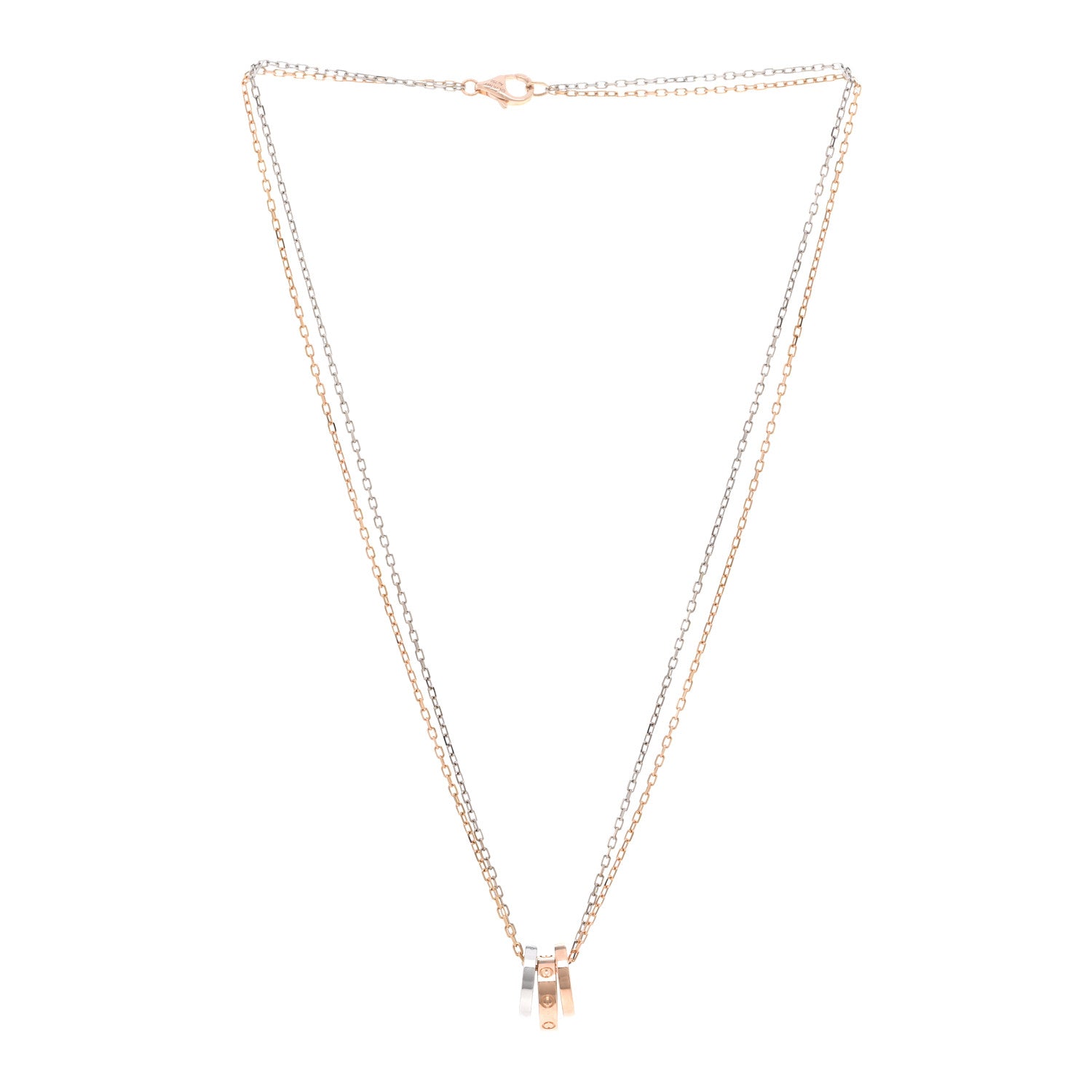 Cartier 18K White Pink Gold Diamond Three Ring LOVE Pendant Necklace 3 of 5