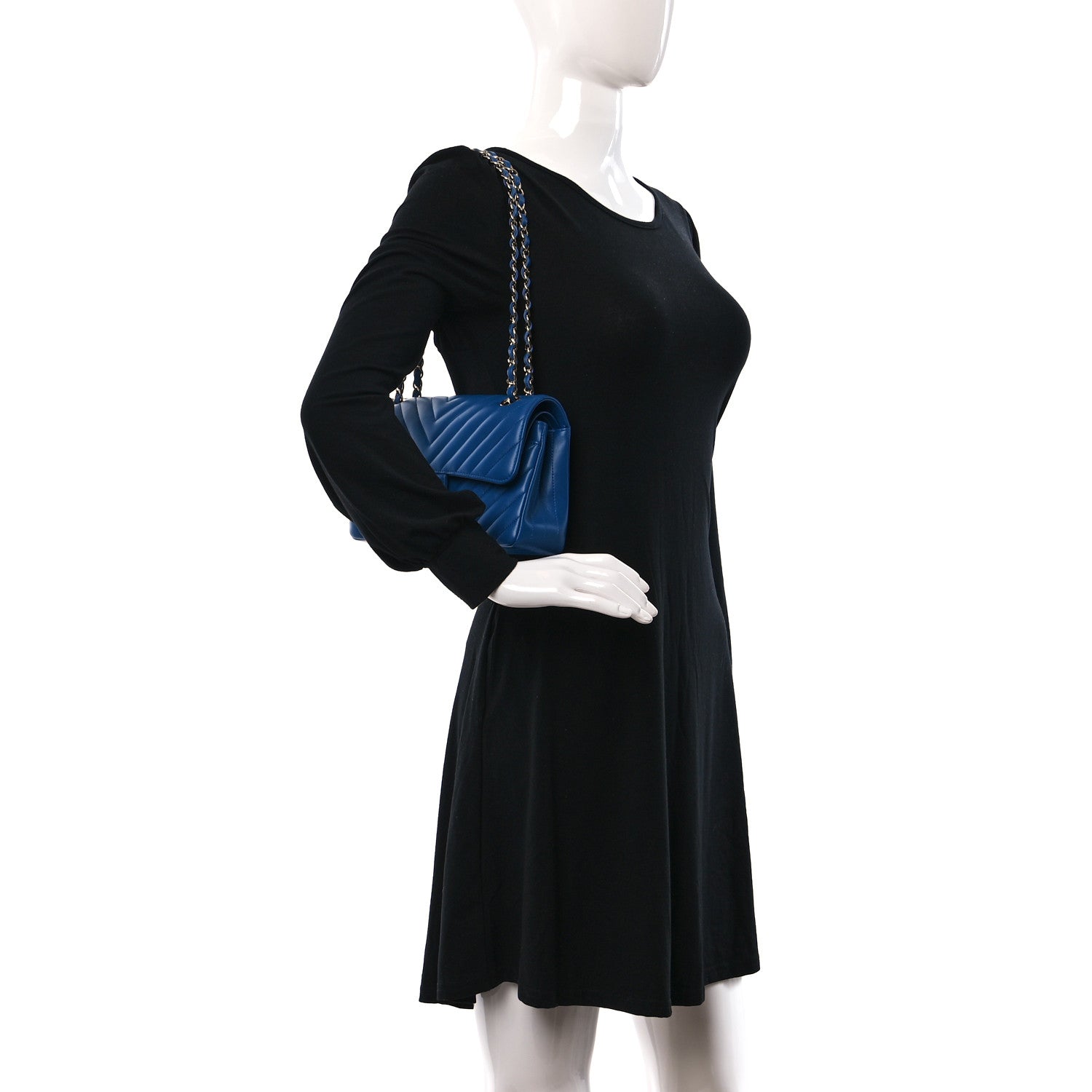 Chanel Lambskin Chevron Quilted Small Double Flap Blue 2 of 10