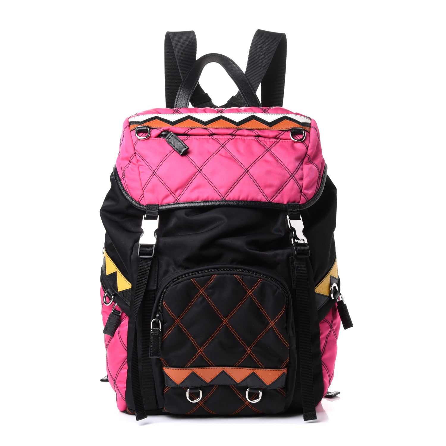 Prada Tessuto Nylon Impunturato Double Buckle Backpack Black Multicolor 1 of 4