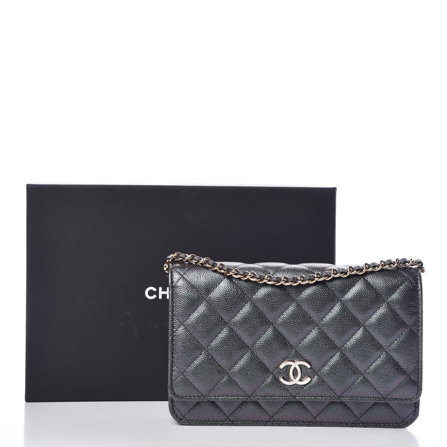 Chanel Iridescent Caviar Quilted Wallet On Chain WOC Black 11 of 11