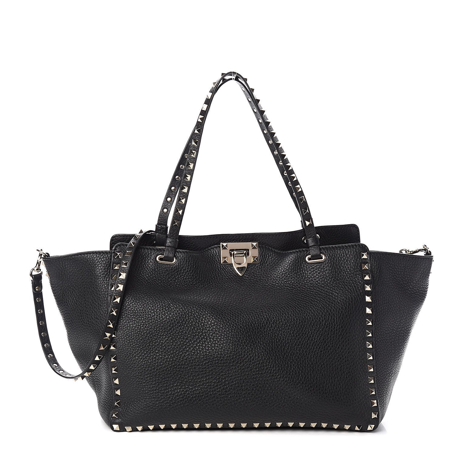 Valentino Garavani Pebbled Calfskin Medium Rockstud Tote Black 1 of 10