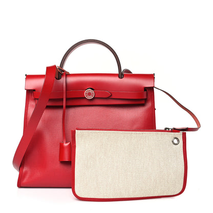 Hermes Toile H Berline Vache Hunter Herbag Zip PM 31 Rouge Piment Ecru 1 of 11