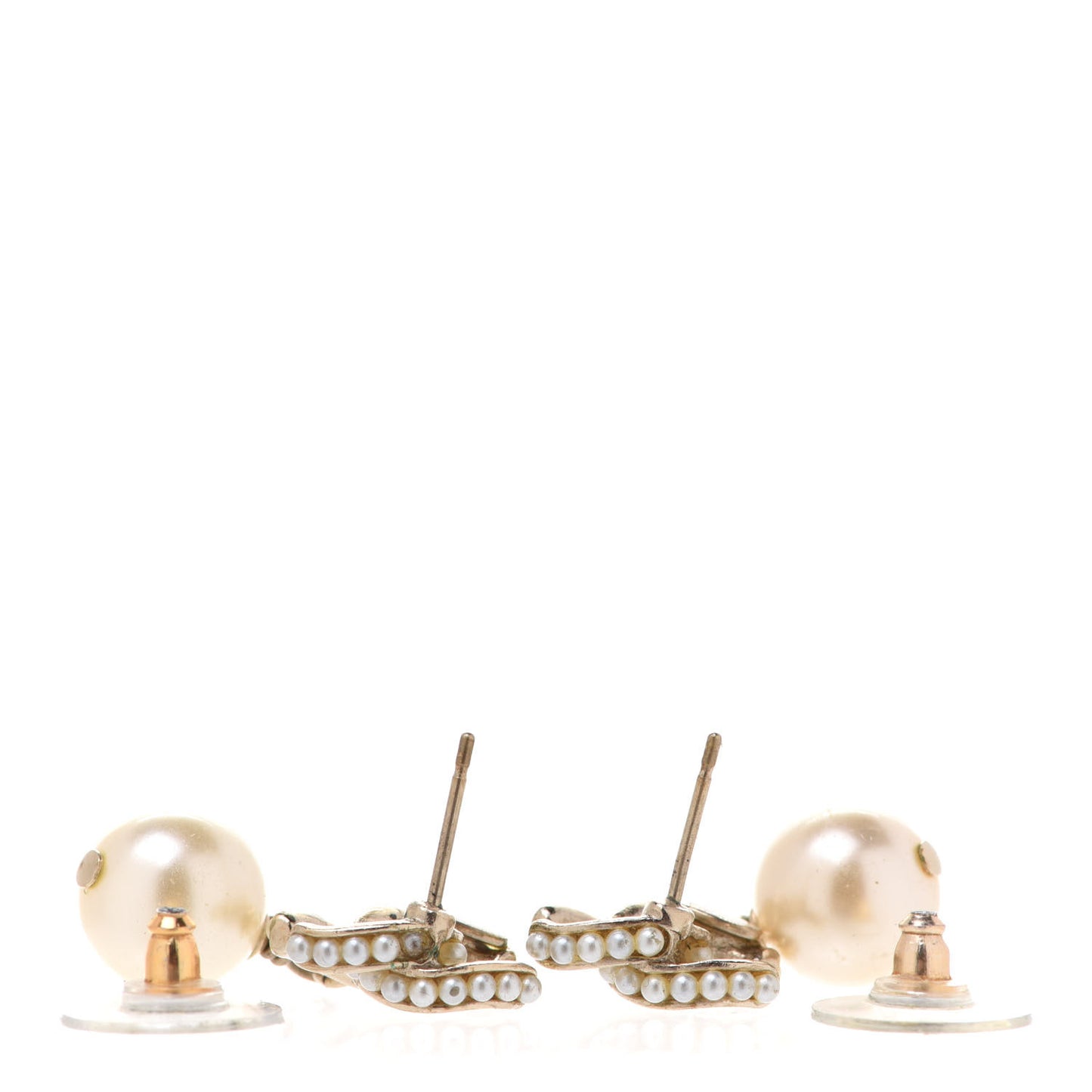 Pearl Twisted CC Drop Earrings Light Gold White