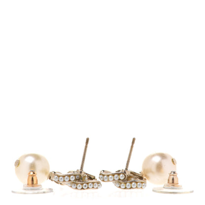 Chanel Pearl Twisted CC Drop Earrings Light Gold White 3 of 5