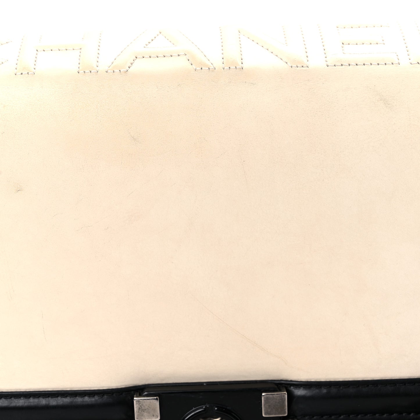 Glazed Calfskin Medium Boy Flap White Black