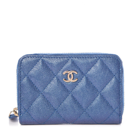Chanel Metallic Caviar Quilted Zip Coin Purse Dark Blue 1 of 8