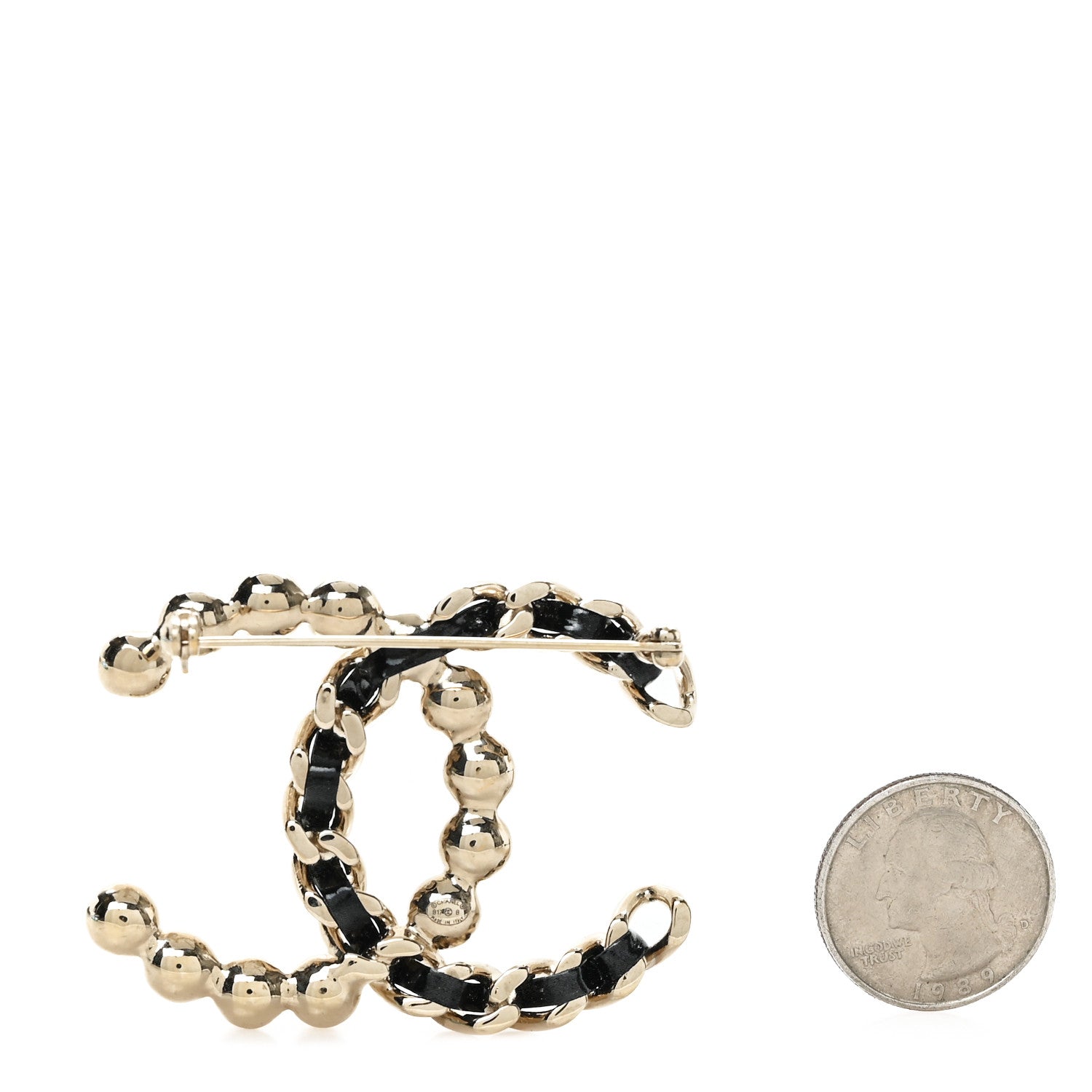 Chanel Lambskin Pearl CC Chain Brooch Black Gold 2 of 3