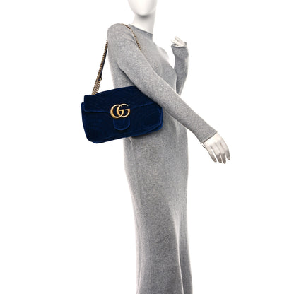 Gucci Velvet Matelasse Medium GG Marmont Shoulder Bag Cobalt Blue 2 of 12