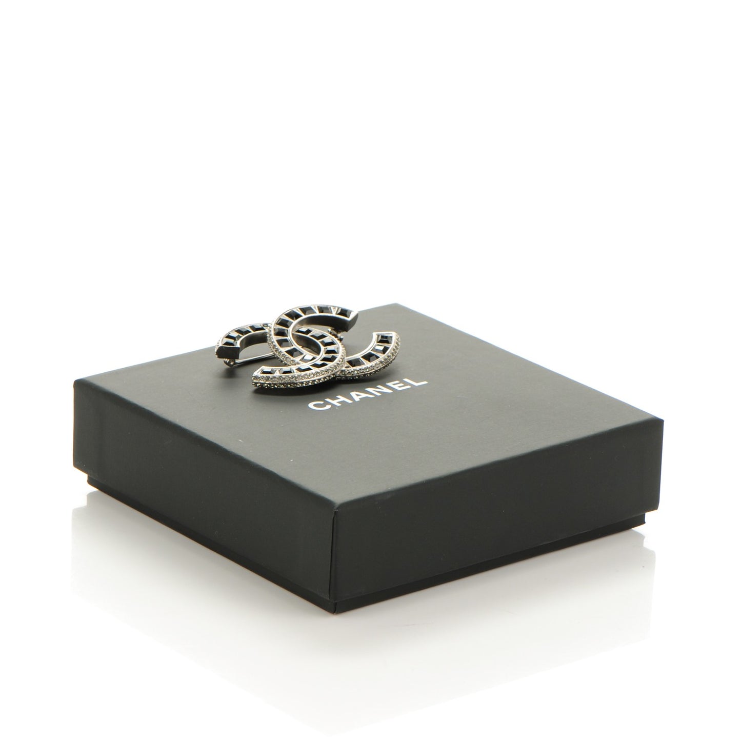Baguette Crystal CC Brooch Silver Black