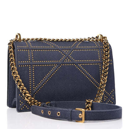 Christian Dior Denim Studded Medium Diorama Flap Bag Blue 3 of 12
