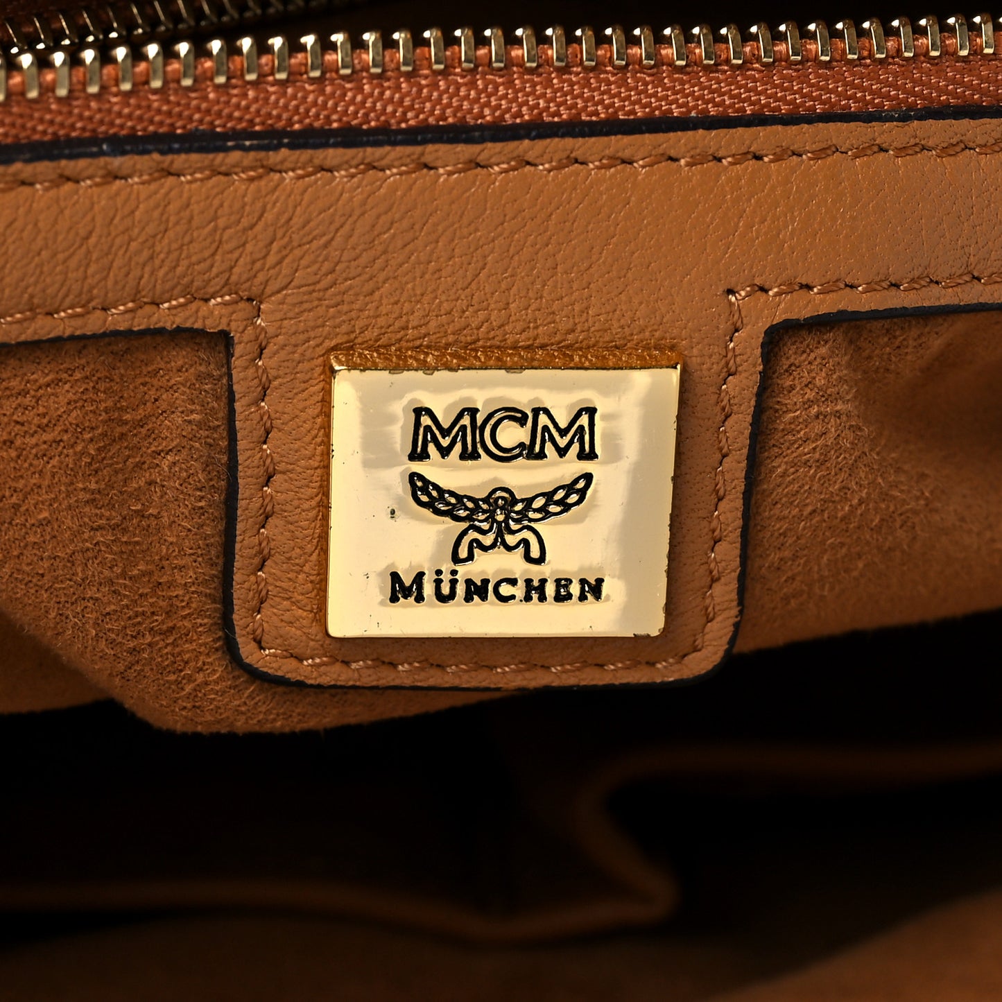 Visetos Studded Boston Satchel Cognac