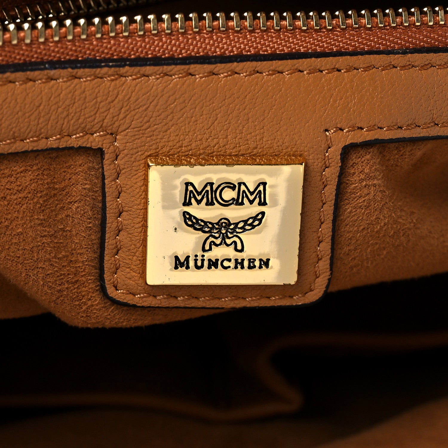 MCM Visetos Studded Boston Satchel Cognac 6 of 10