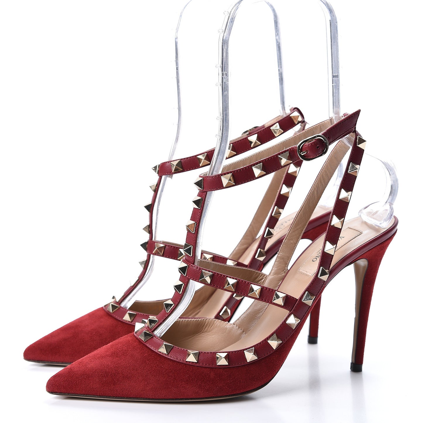 Suede Rockstud Ankle Strap Pumps 40.5 Dark Red