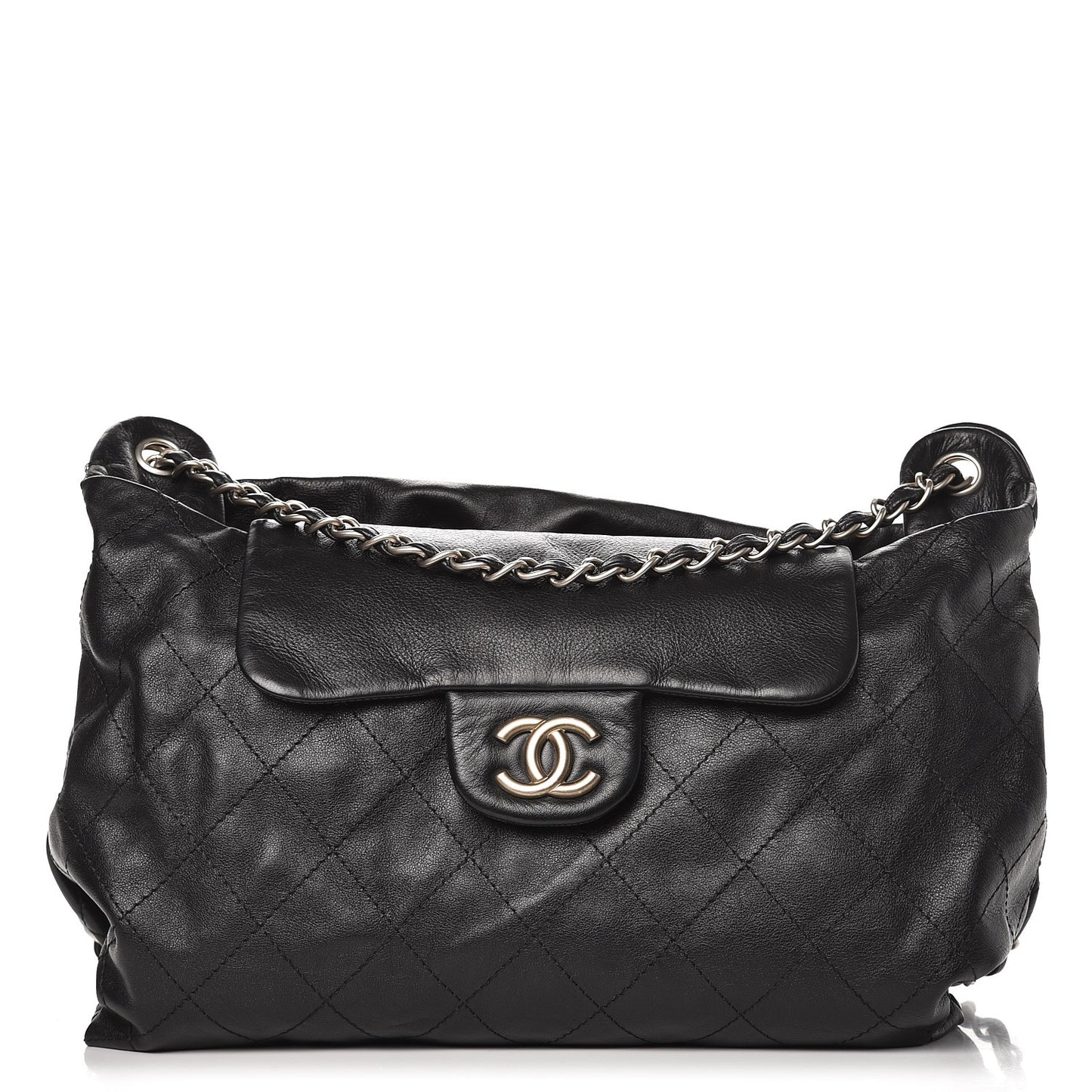 Calfskin Stitched Large Tote Black