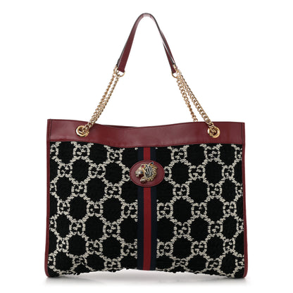 Gucci Tweed GG Monogram Large Rajah Chain Tote Romantic Cherry Black White 1 of 12